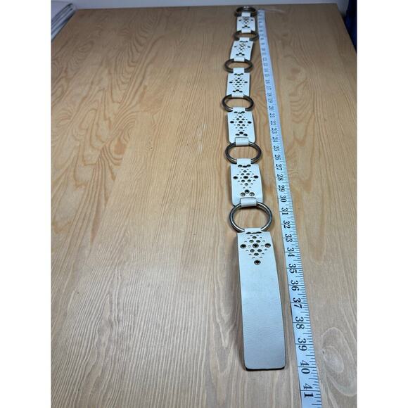 VTG Y2K 90s Women’s Leather Belt White Studded 34-36” Wide Whimsigoth Grunge - Picture 4 of 5